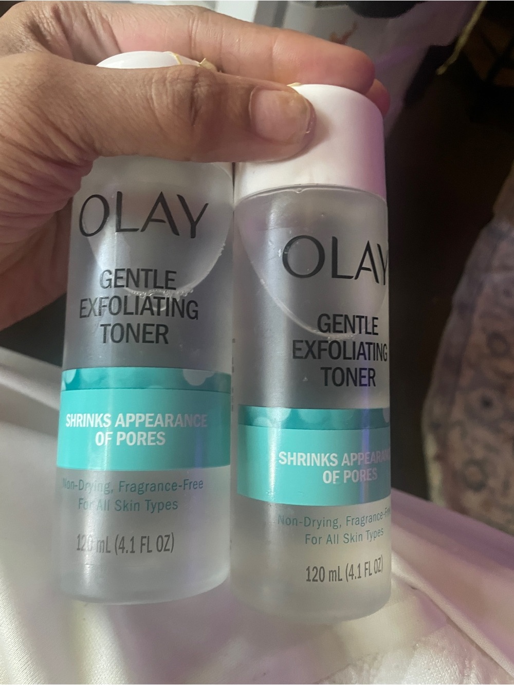 OLAY Gentle Exfoliating Toner - Aqua and White Bottles